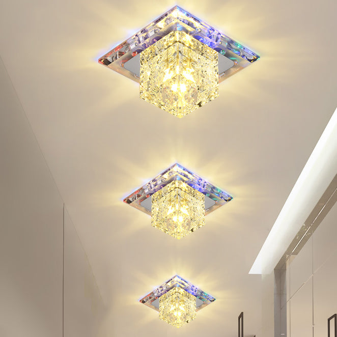 Plafonnier carré de style contemporain, plafonnier en cristal avec trou de 2 à 3.5 pouces de diamètre