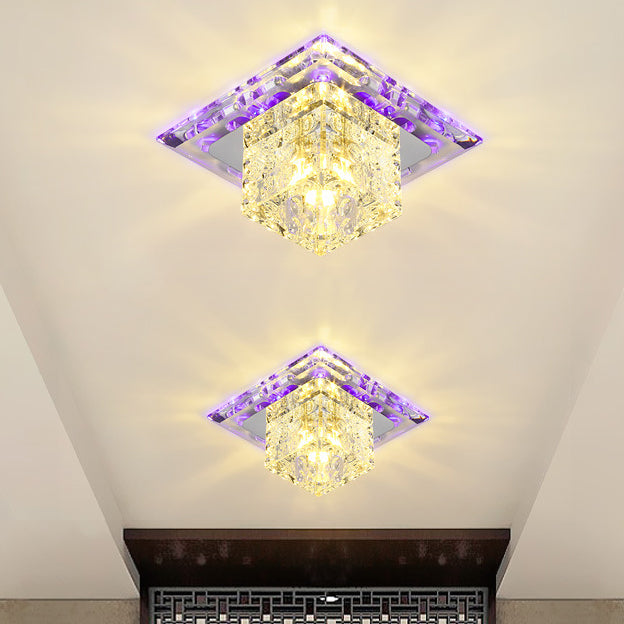 Plafonnier carré de style contemporain, plafonnier en cristal avec trou de 2 à 3.5 pouces de diamètre