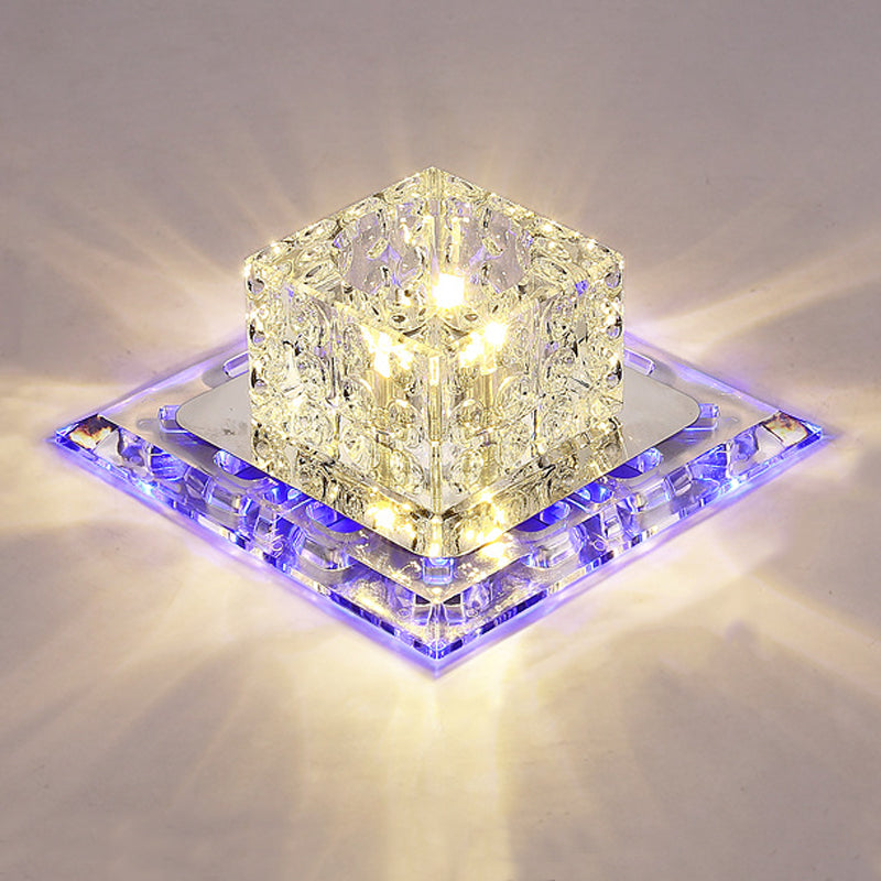 Plafonnier carré de style contemporain, plafonnier en cristal avec trou de 2 à 3.5 pouces de diamètre
