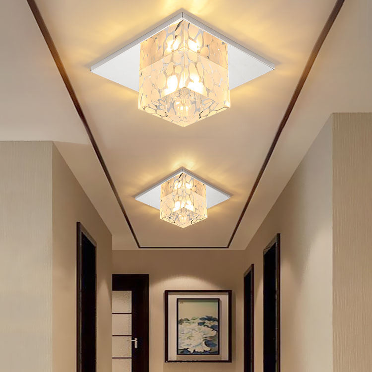 Modern Style Square Shaped Ceiling Fixture Crystal Flush Mount with Hole 2-3.5'' Dia