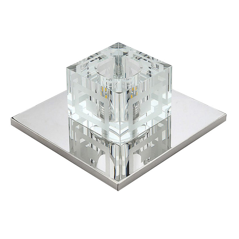 Modern Style Square Shaped Ceiling Fixture Crystal Flush Mount with Hole 2-3.5'' Dia