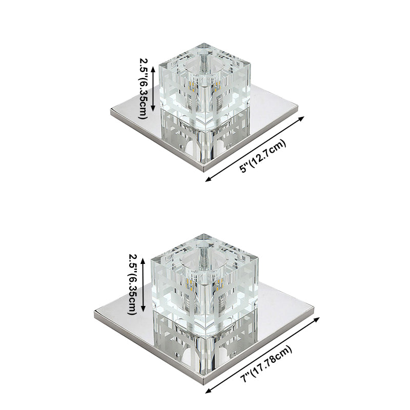 Modern Style Square Shaped Ceiling Fixture Crystal Flush Mount with Hole 2-3.5'' Dia