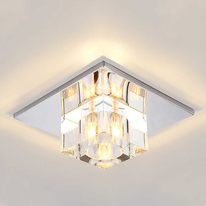 Plafonnier carré de style moderne, montage encastré en cristal avec trou de 2 à 3.5 pouces de diamètre