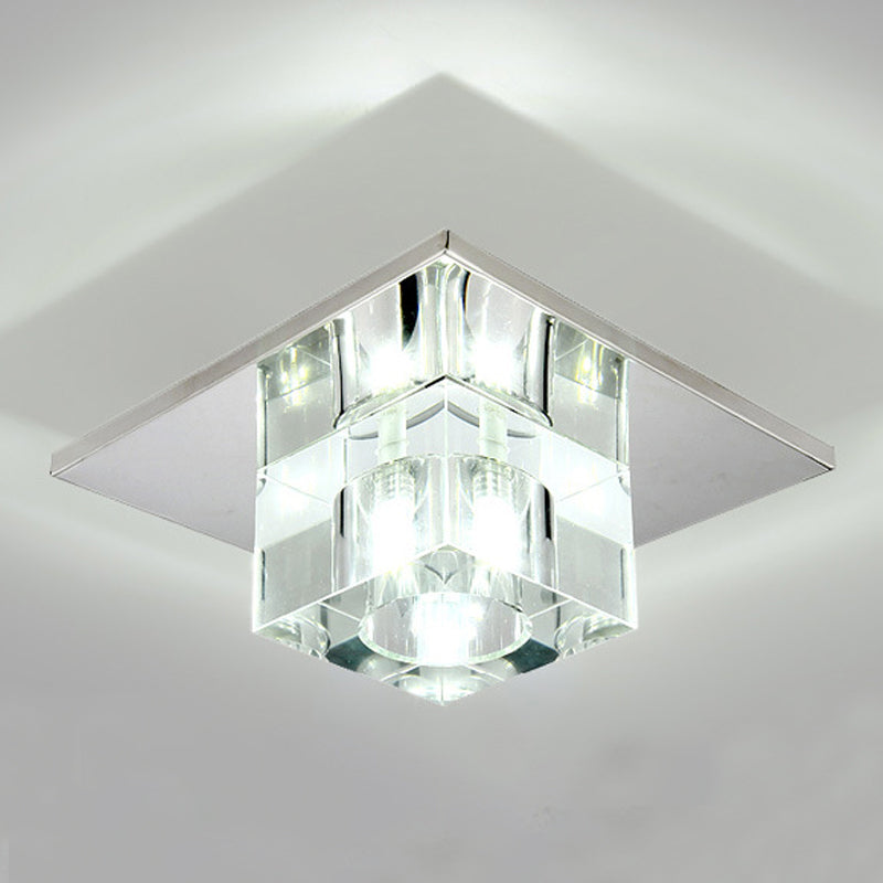 Modern Style Square Shaped Ceiling Fixture Crystal Flush Mount with Hole 2-3.5'' Dia
