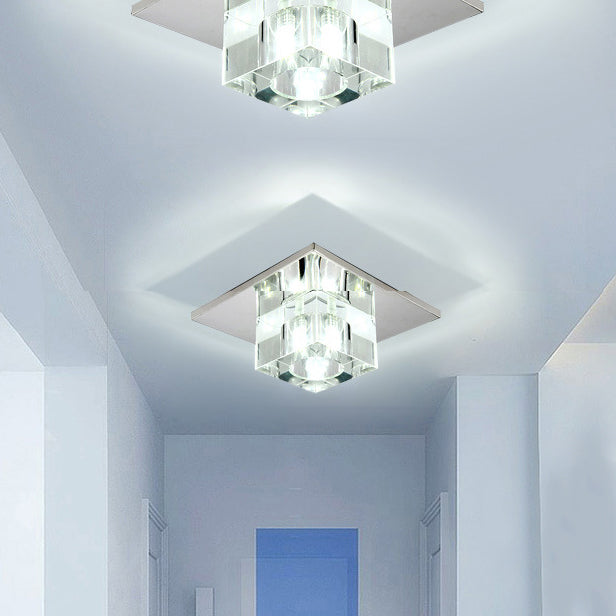 Modern Style Square Shaped Ceiling Fixture Crystal Flush Mount with Hole 2-3.5'' Dia
