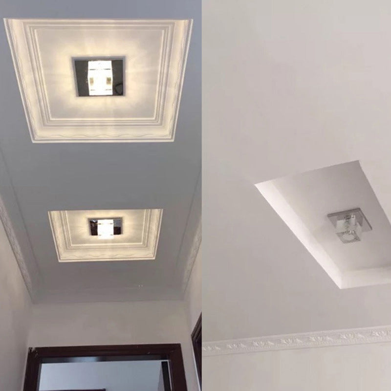 Modern Style Square Shaped Ceiling Fixture Crystal Flush Mount with Hole 2-3.5'' Dia