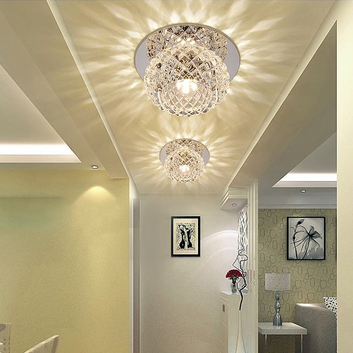 Modern Style Square Shaped Flush Mount Crystal Ceiling Fixture with Hole 3'' Dia