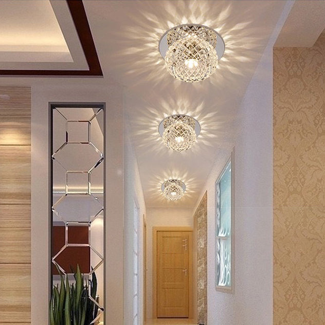 Modern Style Square Shaped Flush Mount Crystal Ceiling Fixture with Hole 3'' Dia