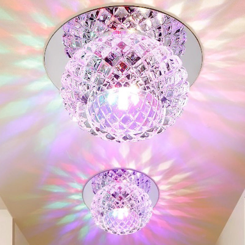 Modern Style Square Shaped Flush Mount Crystal Ceiling Fixture with Hole 3'' Dia