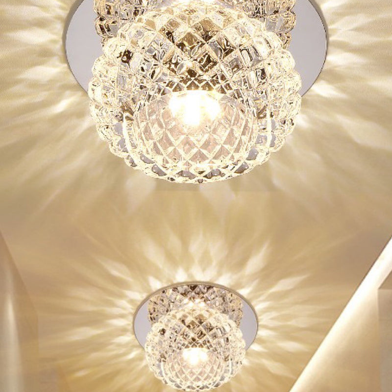 Modern Style Square Shaped Flush Mount Crystal Ceiling Fixture with Hole 3'' Dia