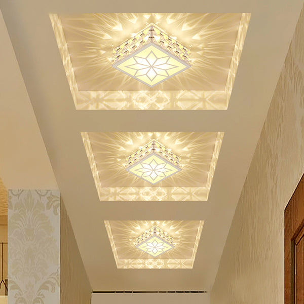 Modern Creative Style Square LED Flush Mount Crystal Ceiling Light with Hole 2.5-3.5'' Dia