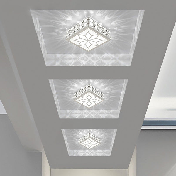 Modern Creative Style Square LED Flush Mount Crystal Ceiling Light with Hole 2.5-3.5'' Dia