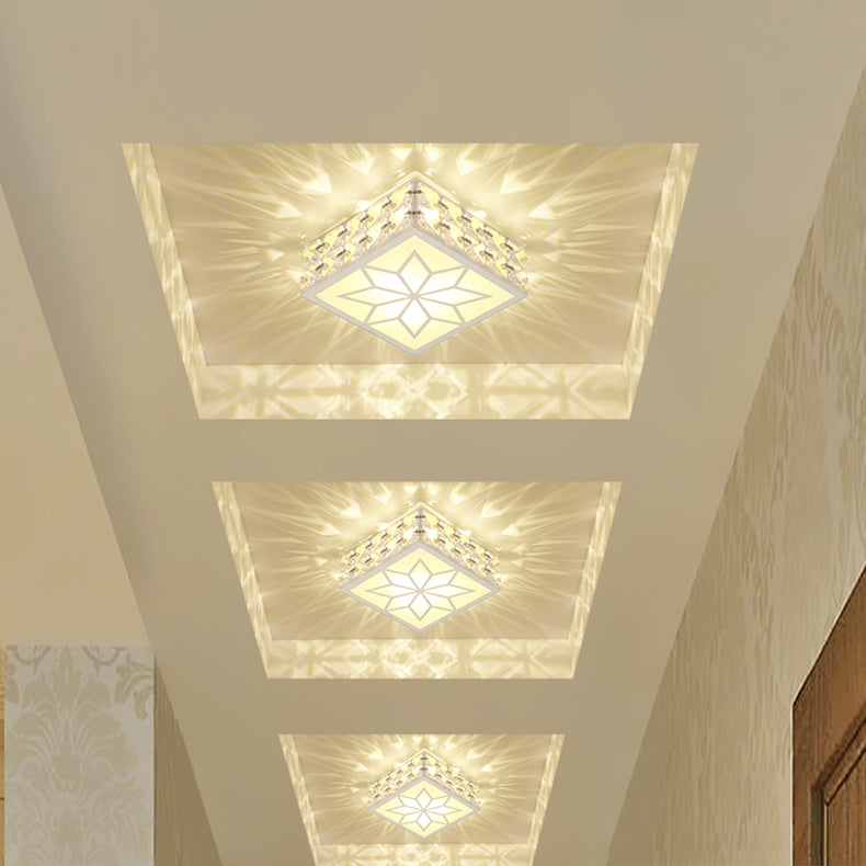 Modern Creative Style Square LED Flush Mount Crystal Ceiling Light with Hole 2.5-3.5'' Dia