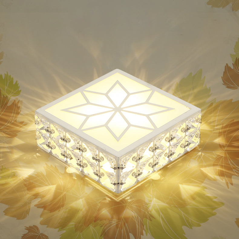 Modern Creative Style Square LED Flush Mount Crystal Ceiling Light with Hole 2.5-3.5'' Dia
