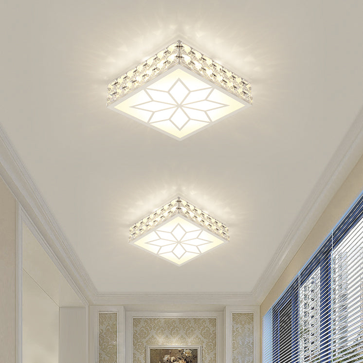 Modern Creative Style Square LED Flush Mount Crystal Ceiling Light with Hole 2.5-3.5'' Dia