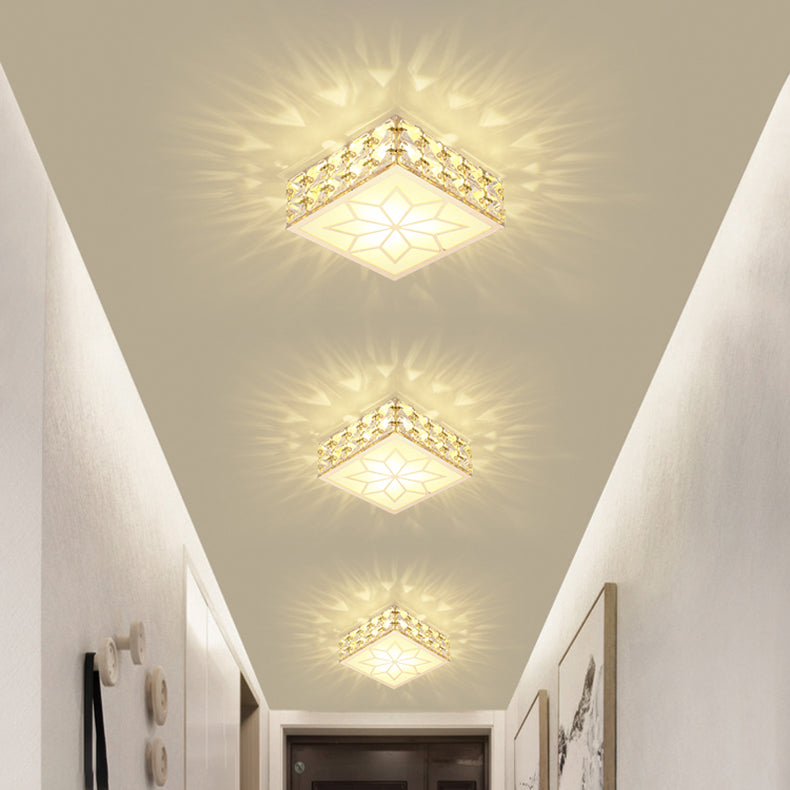 Modern Creative Style Square LED Flush Mount Crystal Ceiling Light with Hole 2.5-3.5'' Dia