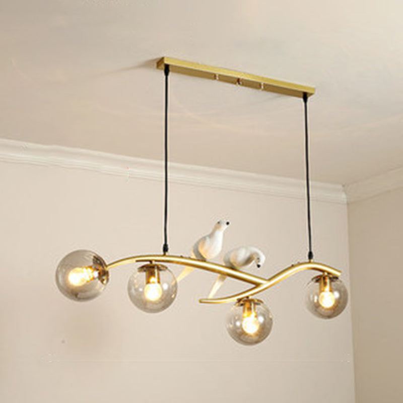 Modern Creative Globe Island Pendant Light Wrought Iron 4-Light Hanging Lamp with Glass Shade