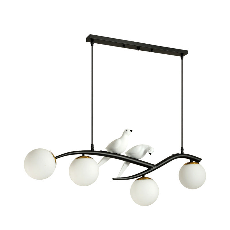 Modern Creative Globe Island Pendant Light Wrought Iron 4-Light Hanging Lamp with Glass Shade