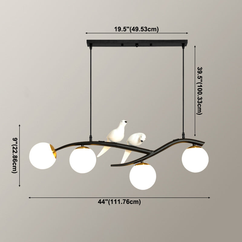 Modern Creative Globe Island Pendant Light Wrought Iron 4-Light Hanging Lamp with Glass Shade