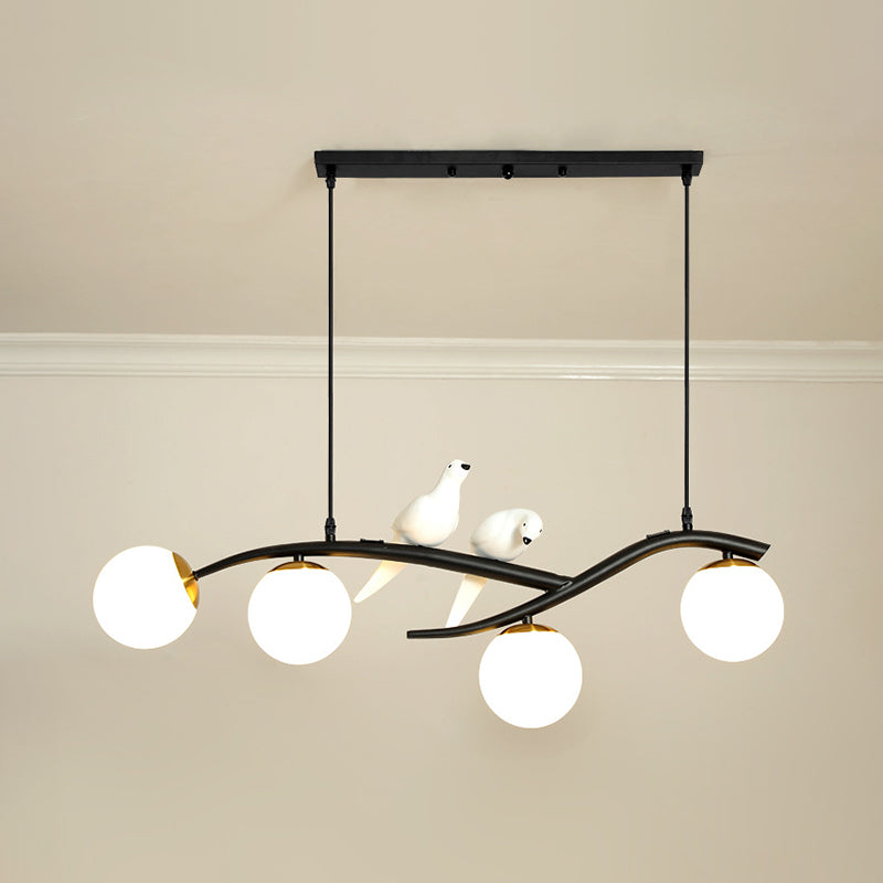 Modern Creative Globe Island Pendant Light Wrought Iron 4-Light Hanging Lamp with Glass Shade