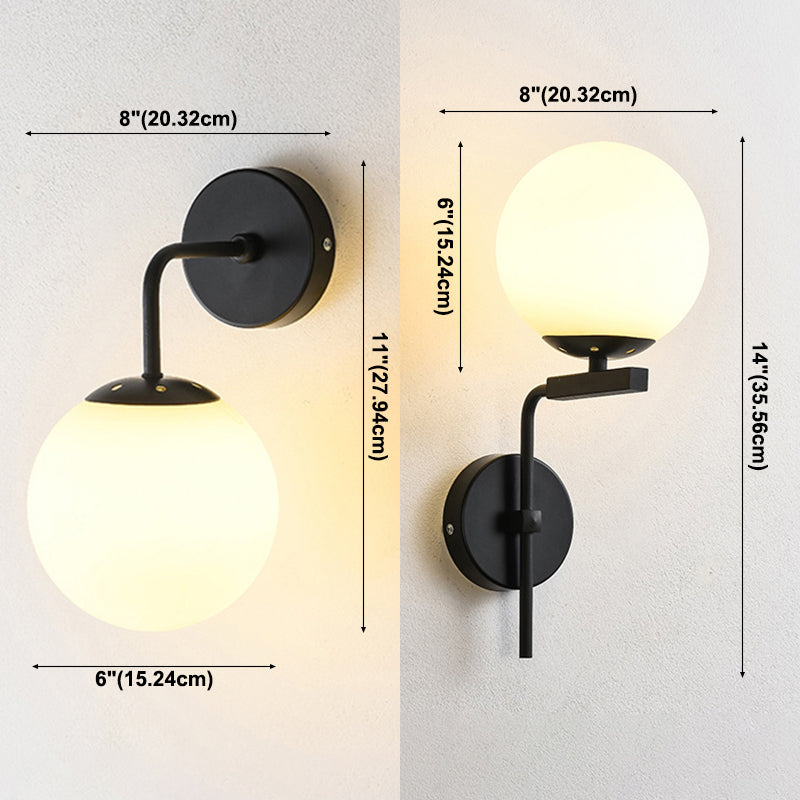 Iluminación de pared de sombra esférica de estilo nórdico 1 luces lámpara de apliques para dormitorio