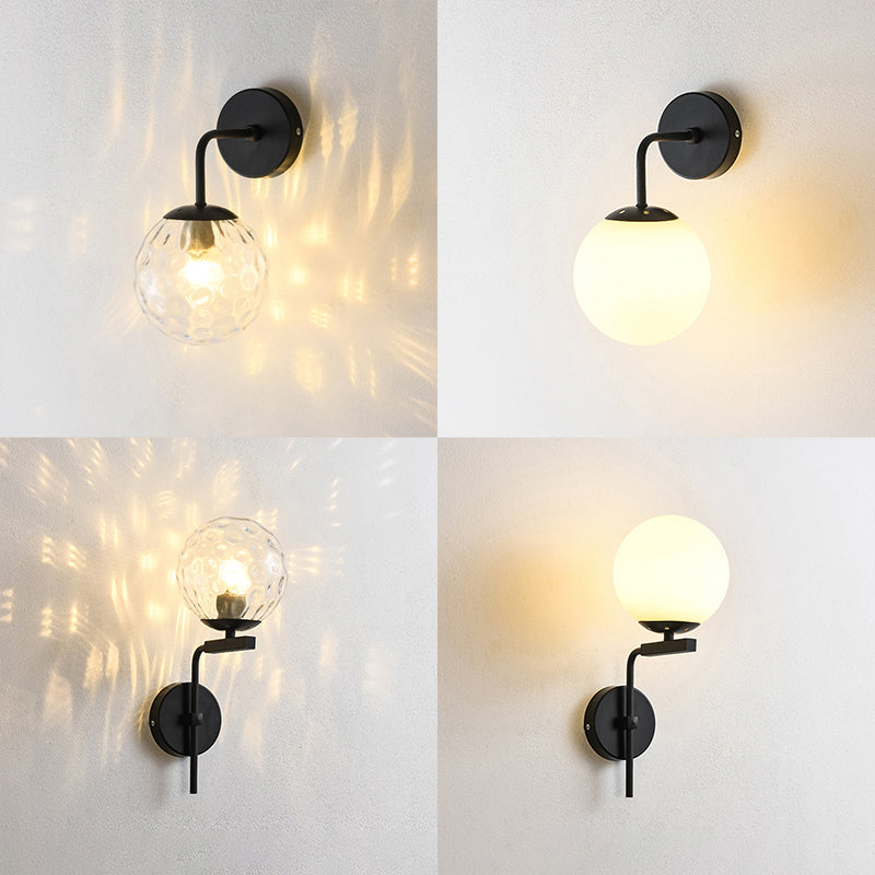 Iluminación de pared de sombra esférica de estilo nórdico 1 luces lámpara de apliques para dormitorio