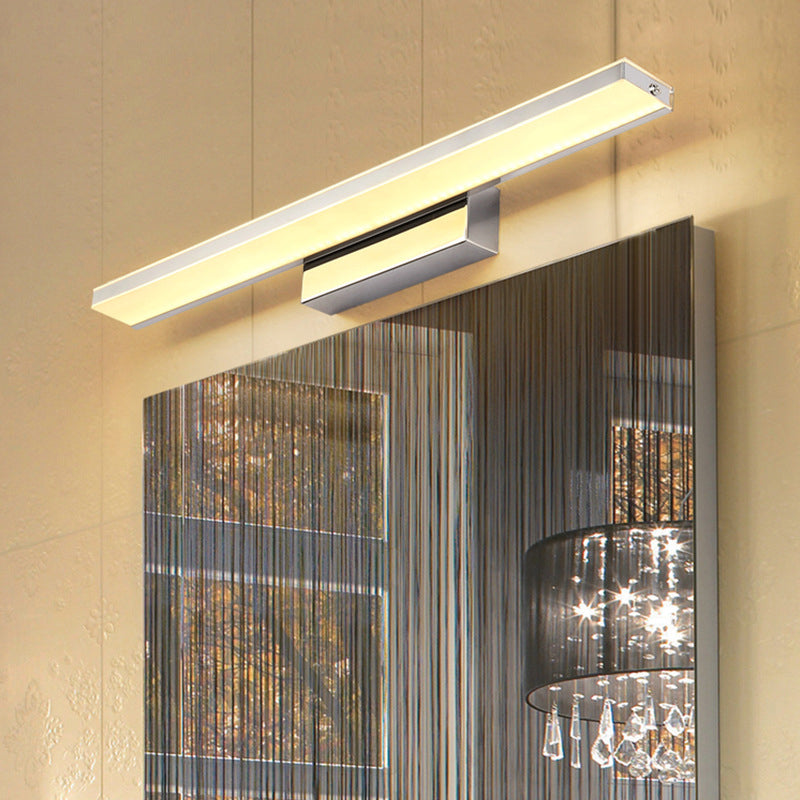 Metal 1-Light Linear Shade Wall Sconce Modern Style Mirror Wall Lighting in Silver