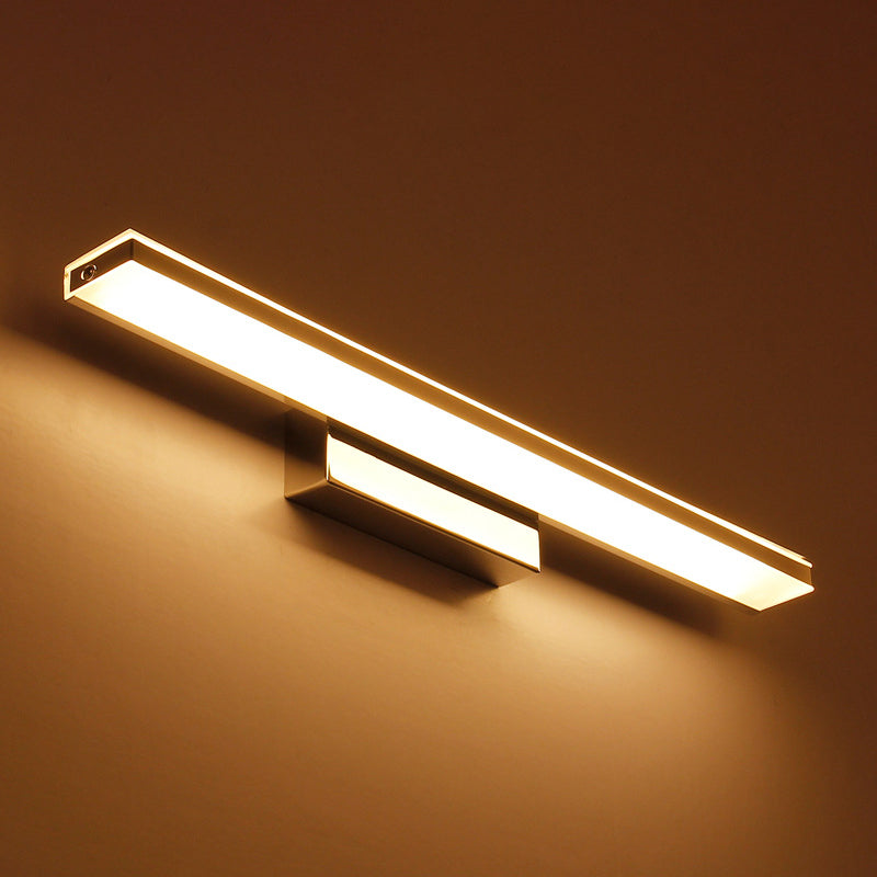 Metal 1-Light Linear Shade Wall Sconce Modern Style Mirror Wall Lighting in Silver