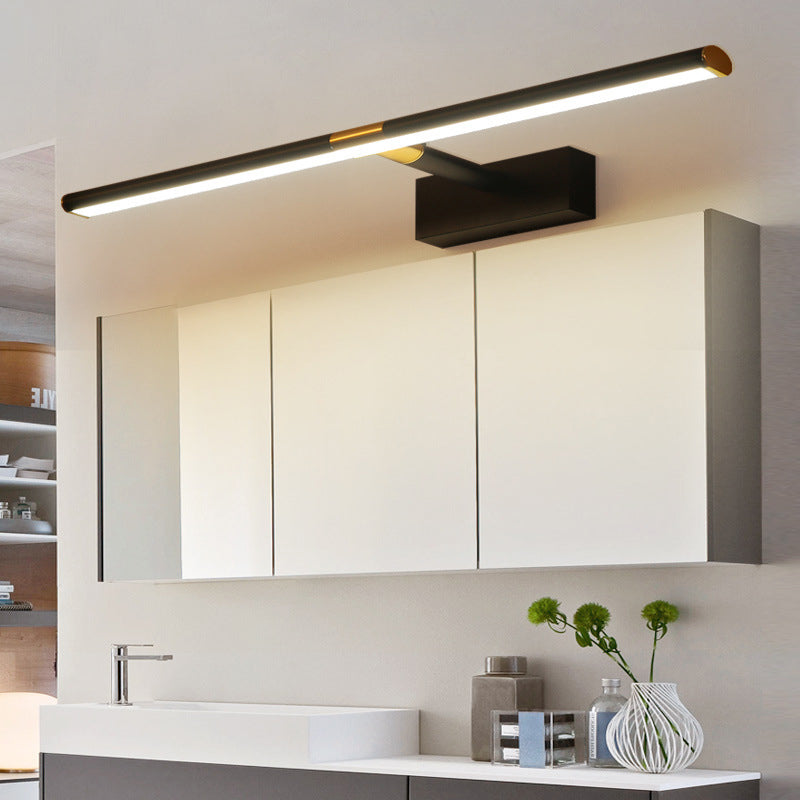 Single Light Linear Shade Wall Sconce Modern Style Metal Mirror Wall Lighting in Black