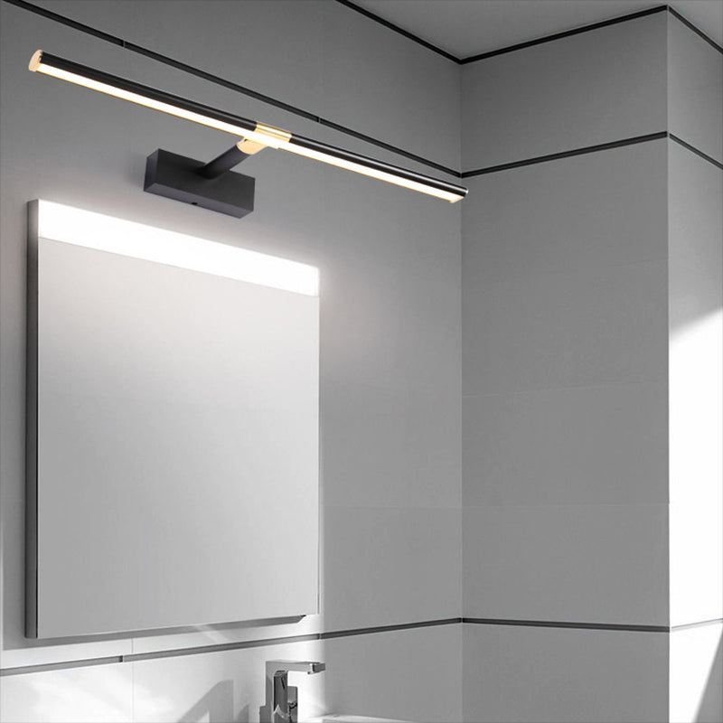 Single Light Linear Shade Wall Sconce Modern Style Metal Mirror Wall Lighting in Black