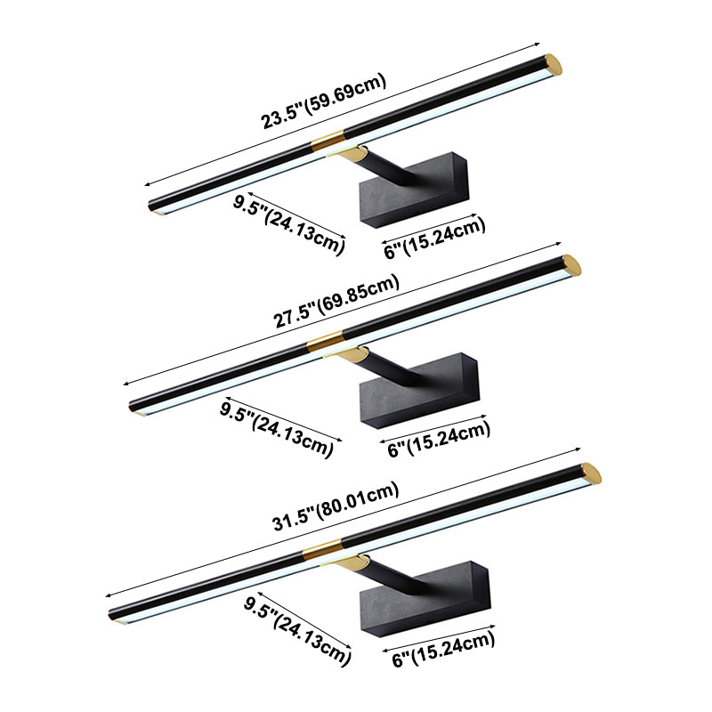 Single Light Linear Shade Wall Sconce Modern Style Metal Mirror Wall Lighting in Black