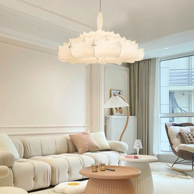 White Unique Hanging Lamp Fixtures in Modern Style 1-Light Silk Suspension Pendant