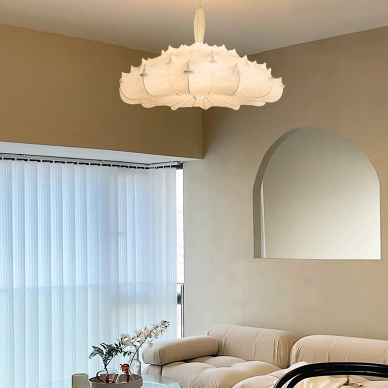 White Unique Hanging Lamp Fixtures in Modern Style 1-Light Silk Suspension Pendant