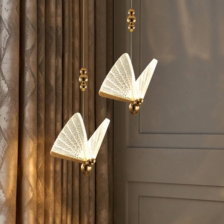 Lámparas colgantes de mariposa acrílica en moderna iluminación colgante de metal LED de estilo creativo