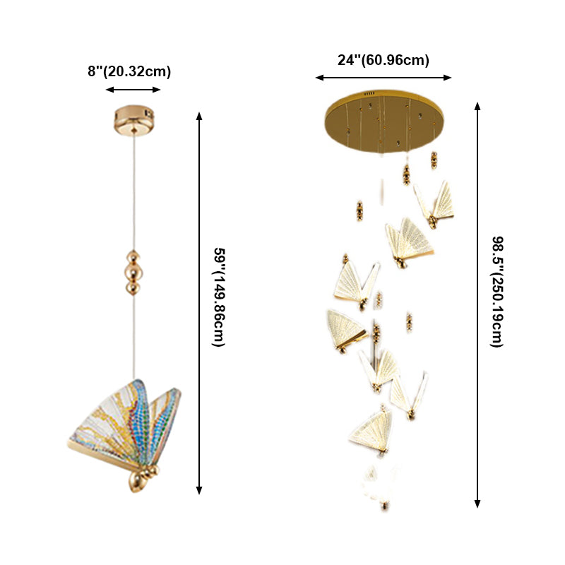 Lámparas colgantes de mariposa acrílica en moderna iluminación colgante de metal LED de estilo creativo