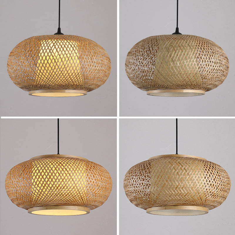 Brauner Drum Anhänger Licht im asiatischen kreativen Stil schmiedeeisere Hanglampe mit Bambuswebschatten