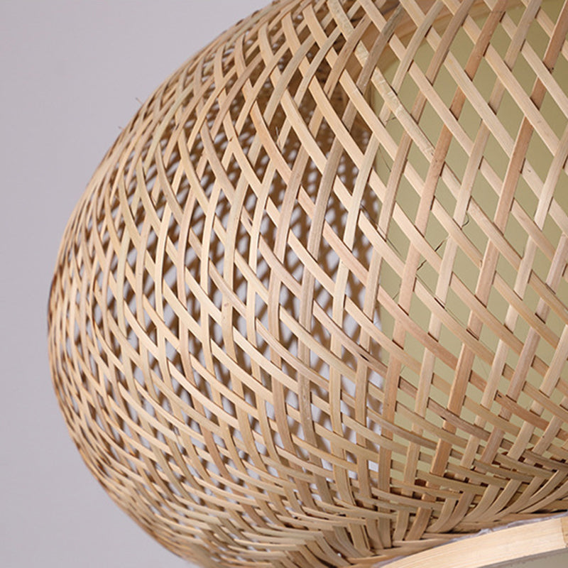 Brauner Drum Anhänger Licht im asiatischen kreativen Stil schmiedeeisere Hanglampe mit Bambuswebschatten