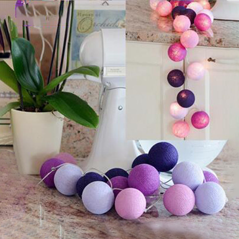 Colorful Globe LED Festive Lights in Modern Artistic Style Cotton Ball Indoor String Lights