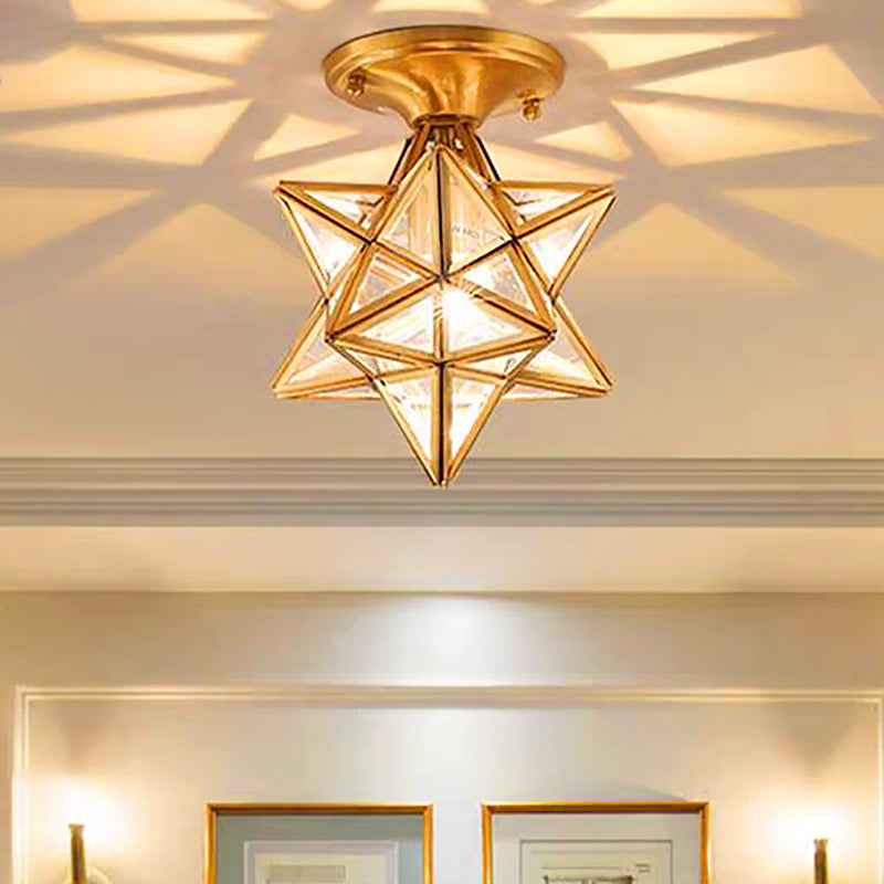 Star Semi-Flush Ceiling Light Traditional Style Clear Glass Flush Mount Lamp for Bedroom