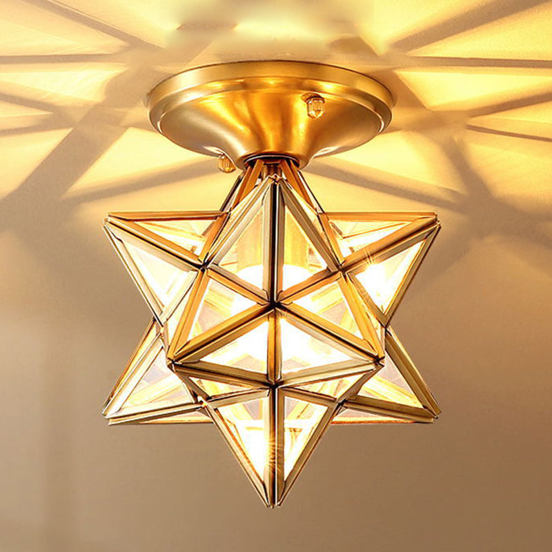 Star Semi-Flush Ceiling Light Traditional Style Clear Glass Flush Mount Lamp for Bedroom