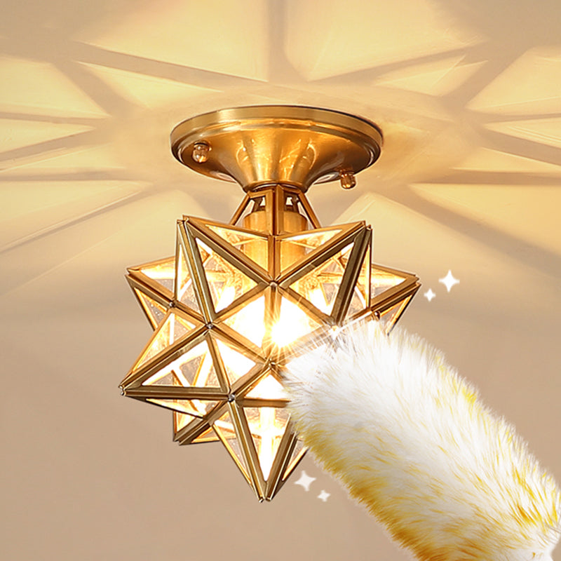 Star Semi-Flush Ceiling Light Traditional Style Clear Glass Flush Mount Lamp for Bedroom