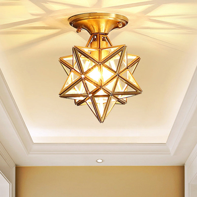 Star Semi-Flush Ceiling Light Traditional Style Clear Glass Flush Mount Lamp for Bedroom