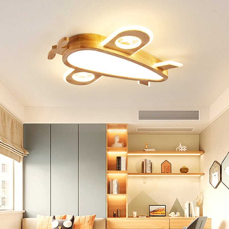 Plafonnier LED Cartoon en bois encastré plat pour chambre d'enfants