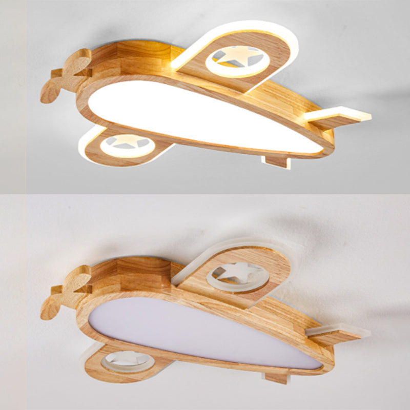 Plafonnier LED Cartoon en bois encastré plat pour chambre d'enfants