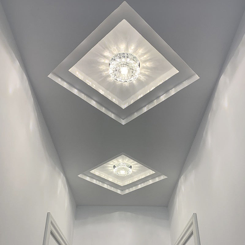 Modern Mini Crystal Ceiling Light Hallway LED Flush Mount Lamp with Hole 1.9-3.2" Dia