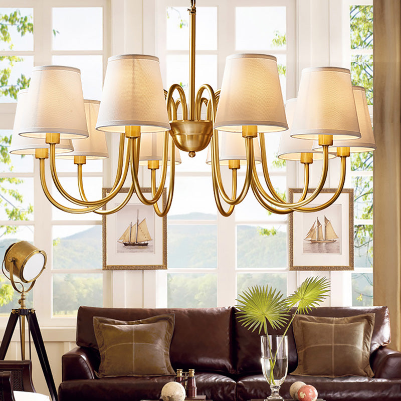 Multi-Head Chandelier Lighting Fixtures American Style Suspension Light with White Fabric Shade