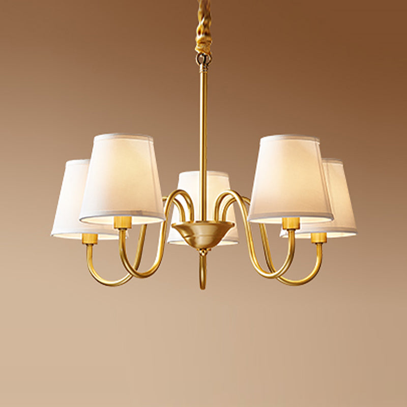 Multi-Head Chandelier Lighting Fixtures American Style Suspension Light with White Fabric Shade