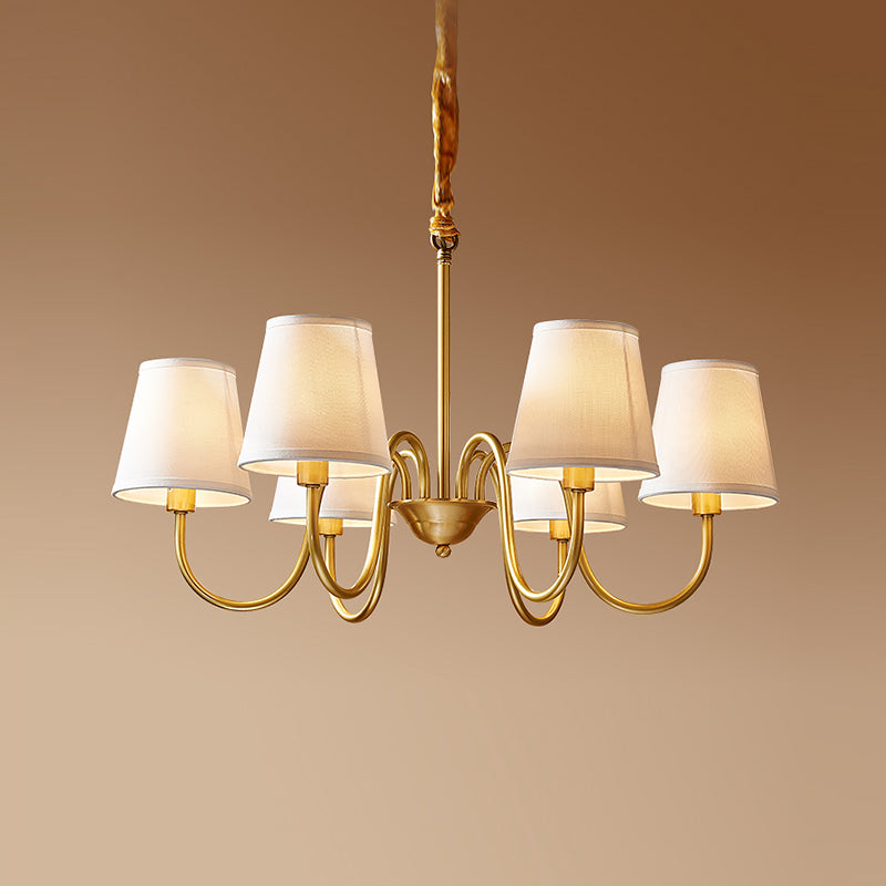 Multi-Head Chandelier Lighting Fixtures American Style Suspension Light with White Fabric Shade