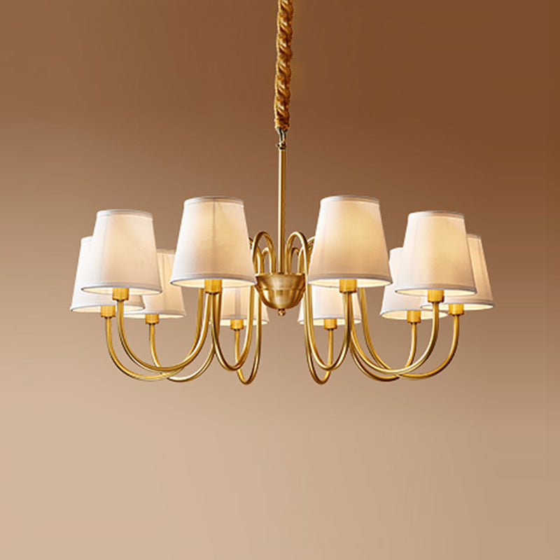 Multi-Head Chandelier Lighting Fixtures American Style Suspension Light with White Fabric Shade