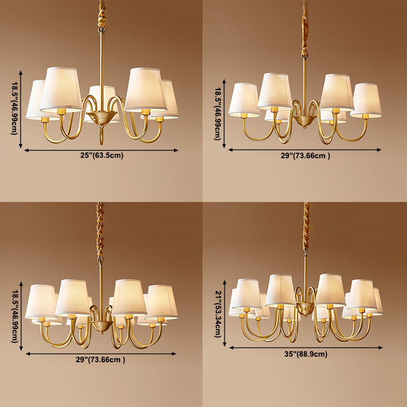 Multi-Head Chandelier Lighting Fixtures American Style Suspension Light with White Fabric Shade